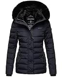 Navahoo Damen warme Winter Steppjacke mit Abnehmbarer Kunstfell-Kapuze Milianaa Navy Gr. M