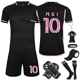 Nr.10 Fußball Trikot Sets für Kinder, Trikots Shorts Socken Set mit Schienbeinschoner und Schlüsselanhänger,22/24/26/28 Fußball Trikot Sets Kinder Fussball Jersey Trainingsanzug für Junge H