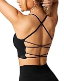 ZAAYO Damen Gym BH Gepolstert Crossback Fitness Sport Bra Abnehmbarer Brustpolster Yoga Tops Gestrickte Nahtlose Sportbekleidung Schwarz M