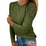 Einfarbiges, langärmliges T-Shirt mit Rundhalsausschnitt und Hohlnähten für Damen Schöne Oberteile Damen (GN2, L)