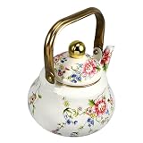 ABOOFAN Retro Emaillierter Teekessel mit 1,5l Fassungsvermögen Sicherem Ausgießen und Schneller Wärmeleitung für Herd und Teezubereitung im Klassischen S