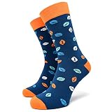 40YARDS American Football Socken mit bunten Footbällen für Fans aller Teams - Unisex für Männer, Frauen & Kinder (blau/orange, Größe 41-46)
