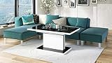 Mazzoni Design Couchtisch Tisch Aston stufenlos höhenverstellbar ausziehbar 120 bis 200cm Esstisch (Schwarz Hochglanz/Weiß matt)