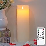 Mavandes 30x10cm LED-Kerzen mit Fernbedienung,Echtes Wachs Batteriebetriebene Flammenlose Flackernde Säulenkerzen mit Timerfunktion,Elfenbein Elektrische Beweglichen Docht F