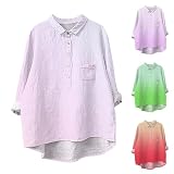 Damen Bluse Oberteil Tunika Damen Sommerblusen 3/4 Arm Longbluse Knopfleiste Einfarbige Oversize Bluse Damen Locker Freizeitbluse Leinen Damen Sommer Seidensticker(A1 Rosa,XL)