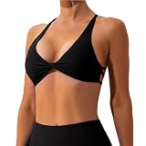 Vertvie Rückenfreier Sport BH Damen Crossback Sexy Gepolstert Bustier Ohne Bügel Tiefe V-Ausschnitt Push Up BH Yoga Bra Gym BH Workout Fitness(1pc: Schwarz,M)