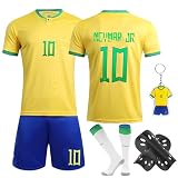 yumcute Kinder Fuball Trikot Set, 23/24 Hause/Auswrts Fuball Trikots Nr.10 Fuballtrikots Erwachsene Fussball Jersey Knieschtzer Set Trainingsanzug mit Socken und Schlsselanhng