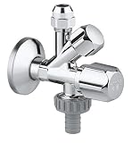 GROHE Ersatzteil, Original WAS Kombi-Eckventil 1/2' (Wandanschluss 1/2', Abgang 3/8', mit Rückflussverhinderer, Fettkammer-Oberteil, langer Schubschaft, mit Längenausgleich), chrom, 22035000
