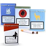 Bada Bing® 4er Set Metall Zigarettenetui mit witzigem Spruch - Robuste Zigarettenbox Zigarettendose mit Kippdeckel schützt vor Bruch & Quetschung – Retro Metalldose als Geschenkidee Männer & F