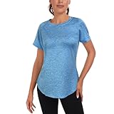 Jlowesun Sportshirt Damen Kurzarm,Leichtes Atmungsaktiv Funktions Back Mesh Fitness Shirt Damen,Rundhals Sport Top Damen Passend für Laufshirt Yoga M