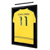 Große Trikot-Rahmenvitrine für Wanddekoration, abschließbarer Schattenbox-Rahmen mit Güteklasse A, natürliches Kiefernholz, HD-Acryl-Front für Hockey, Fußball, Basketball, Fußball, Uniform, Shirts,