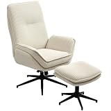 HOMCOM Relaxsessel mit Hocker 360°Drehbarer Fernsehsessel mit Liegefunktion TV-Sessel mit Cord-Optik, Ruhesessel für Wohnzimmer, Schlafzimmer, Beig