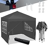 Mingone Faltpavillon Wasserdicht Pavillon 3x3m Partyzelt Pop Up Gartenzelt Weidezelt PE Bierzelt UV Schutz 50+ Festzelt mit 4 Seitenteilen，dunkelg