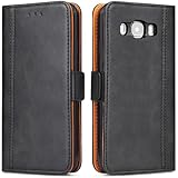 Bozon Handyhülle für Samsung J7 2016, Premium Leder Klapphülle Handytasche, lederhülle Schutzhülle mit [Standfunktion] [Kartenfächern] für Samsung Galaxy J7 2016, Schw