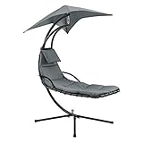 [en.casa] Hängeliege mit Sonnendach Schwebeliege mit Polsterauflage 120 kg Schwingliege Relaxliege Stahlgestell Polyester G
