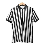Yuehuamech Offizielles Umpire-Trikot für Herren, Schiedsrichter-Shirt, Schwarz und Weiß, gestreift, mit Reißverschluss, umgeschlagener Kragen, Schiedsrichtershirt für Basketball, Fußb