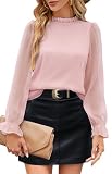 Odosalii Langarmshirt Damen Elegant Stehkragen Chiffon Bluse Rüschen Volant Ärmel Glitzer Oberteile Hochzeit Party Alltagsleben Geburtstag Blusen Silvester Business Tunika Langarm O