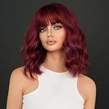YEESHEDO Perücke Rot Damen Kurz Bob mit pony Locken Natürlich Perücken für Frauen Cosplay Perrucke Wig 14 Zoll (Weinrot)