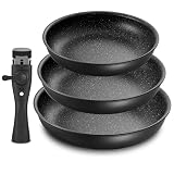 Fadware Pfannen-Set 4 tlg | 20+24+28 cm | Bratpfannenset mit abnehmbarem Griff | Für alle Herdarten, auch Induktion | Antihaftbeschichtung | backofenfest | leichte Reinigung | Schw