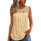 Tank Top Damen Ärmellos Spitze Oberteile Blusentop Sommer Sexy Tops Casual T Shirt Basic Stretch Tops Baumwolle Tanktops Einfarbig Tunika Bluse Lockere Tanktops Frauen Oversize Sommertops Spitzenw