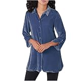 Samt Hemden für Damen Samtshirt Langärmelig Button Down Bluse Gemütlich Locker Shirt V Ausschnitt Bluse Lose Tunika Oberteil Party Club Langarmshirt Elegant Hemdjacke Angebot des Tag