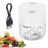 Baxcdyswe Electric Mini Chopper 250ml, Zwiebelschneider, Zerkleinerer Küche Elektrisch, Gemüseschneider Elektrisch Usb Charging 3 Stainless Steel Blades, Portable Chopper for Meat, Obs, Zwiebeln(Weiß)
