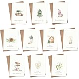 PANSIBY Weihnachtskarten mit Umschlag (20 Stück), Klappkarten & Umschlägen, Kraftpapier karten Postkarten für Weihnachten, Grußkarte Set und Briefumschlag