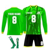 Generisch Personalisierte Lange Ärmel Fußball Trikot für Jungen/Herren, Fussball Trikots Shorts und Socken Anzug, Fussball Trikot mit eigenem Namen Nummer und Logo Kinder/Erw