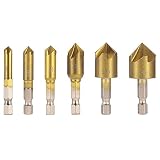 Fixinus 6 Stück Senkbohrer Set Kegelsenker bohrer Senker Holz Satz mit 82-Grad-Mittelsenker-Bits für Holz, Schnellwechsel-Bit, 6 mm – 19