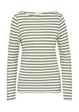 Geringeltes Langarmshirt aus Flammgarn mit U-Boot-Ausschnitt salbeigrün 40