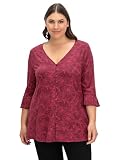Sheego Damen Große Größen 3/4-Arm-Shirt mit Blumenprint und Volantärmeln Citywear feminin V-Ausschnitt V