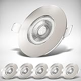 B.K.Licht - 6er Set LED Bad Einbaustrahler 230V flach, warmweiße Lichtfarbe, Lochmass 68mm, LED Spot, Deckenspots, Spots, Einbauleuchten, Einbauspots, Badezimmer, 90x25 mm, Matt-Nick