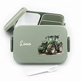 Bento für Mepal Vesperdose Kinder Traktor - Lunchbox Kinder mit Trennwand Name, Kindergarten, Schule - Alles für den Schulanfang - Personalisierte Brotdose Traktor Kinder - Brotdose mit N