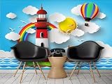 XLMING Cartoon Regenbogen Heißluftballon Leuchtturm Weiße Wolken 3D Tapete Tapeten Seidigkeit Home Esszimmer Möbel Sofa Schlafzimmer Wohnzimmer TV Hintergrund-250cm×170
