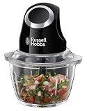Russell Hobbs Zerkleinerer elektrisch Mini [Glasbehälter inkl. Aufbewahrungsdeckel] Matt Schwarz (500ml, Gemüsezerkleinerer, Mixer, Multi-& Universalzerkleinerer f. Gemüse, Obst & Fleisch) 24662-56