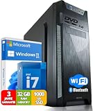 Ultra Intel i7 PC - Schneller Rechner + Computer für Büro & Home Office mit 32GB RAM/Arbeitsspeicher - 512GB SSD - DVD+RW - USB3.0 - WiFi 600 und Bluetooth 5 - Win 11
