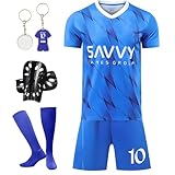Fußballtrikot für Kinder,Fussball Trikot Kinder Set mit Schlüsselanhänger,Fußball T-Shirt,Fußball Shorts und Fußball Socken,Nr.7 Kinder Trikot Geeignet für Kinder (130-140cm, Blau A)