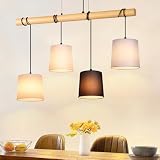 Glitzerlife Pendelleuchte Esstisch Hängelampe Vintage - Esszimmerlampe Holz E27 Hängeleuchte 4 Flammig Küche Weiß Esstischlampe aus Stoff Pendellampe Metall für Esszimmer Wohnzimmer Arbeitzimmer Bü