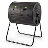 COSTWAY 142L Trommel-Komposter, Gartenkomposter Doppelkammer, 360° drehbar, Kompostschleuder mit 2 abschließbare Türen, Schnellkomposter aus PP & Metall, für Garten Balkon, 70x63x92cm (Schwarz)