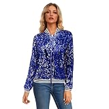Jacke Damen Pailletten Gold Damen Metallic Bikerjacke Blazer mit Glitzer Langarm Bomberjacke Langarm Party Club Offen Glitzer Cardigan Metallic Jacket Reißverschluss Fliegenjack
