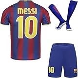 PraiseLight Barcelona Limitierte #10 Heim Fußball Kinder Trikot Auflage Shorts Socken Set Nostalgie Jugendgrößen (Blau/Rot,28)