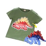 Kinder-Flip Pailletten T-Shirt | Bequemes Shirt aus Baumwolle für Jungen Dinosaurier, Bagger, Polizeiauto-Kurzarm-Shirt (DE/NL/SE/PL, Numerisch, 120, Regular, Grün)
