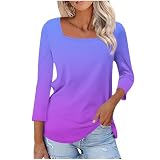 AYSDSKI 3/4-Arm Bluse Damen Farbverlauf T-Shirt Lockere Oberteile Eckiger Ausschnitt Tshirt Lässige Sommer Blusentop S-5XL