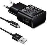 Ladegerät kompatibel mit Samsung Galaxy S7 Edge S6 S5 S4 S3 S2 Note A2S A6 A7 (A9 2016) J7 J6 J5 J3 Tab A7 Tab A6 Tab A10.5 Tablet 4 Schnellladegerät mit Micro USB 1,5 m Kabel ladekabel(schwarz)