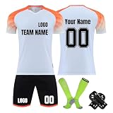 Individuelle Fußball Trikot Set Neues Personalisiertes Trikot mit Name Nummer Team Logo Benutzerdefiniertes Fussballtrikotset mit T-Shirt Shorts Socks Knieschoner Football Jerseys,Light B