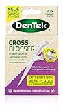 Dentek Cross Flosser - pflanzenbasierte Zahnseide Sticks - reißfest - Zahnreinigung der Zahnzwischenräume - Minzgeschmack - Fluorid - Zahnstocher, 1 x 30 Stk
