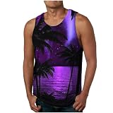 Sportshirt Hawaii Herren Sommer Ärmellose Tank Top Casual Strand Weste Muskelshirt Rundhals Achselshirt Fitness Sport Trägershirt Neuartige Drucke Unterhemd Shirt Baumwolle L