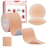 Hbaid Brust Tape Klebe BH Push Up, Boob Tape BH Rückenfrei Trägerloser BH Push Up 2 Wiederverwendbare Unsichtbar Silikon Brüste Nippelpads Body Tape für Körbchengrößen A-G