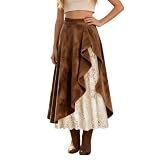Wildleder Rock Damen Trachtenrock Cowgirl Vintage Hippie Midi Röcke Western Cowboy Rock Asymmetrischer Saum Lange Gothic Kleidung A-Linie Rock Hoch Taillierte Bodycon Winterrock