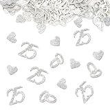100 Stück Streudeko Silberhochzeit, Glitzer Konfetti 25 und Herz, Tischdeko Silberhochzeit, Konfetti für 25. Jubiläum Dek